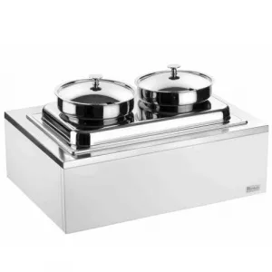 Мармит Pintinox 511B5556 белый (2 кастрюли с крыш.) для 1-х блюд (чафиндиш) настольн. на дерев.подст. – купить по цене завода